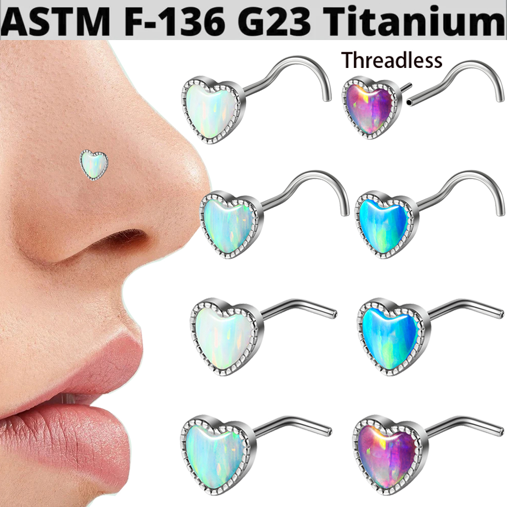 Body Jewelry Holder - 1PC Titanium Opal L Shape Nose