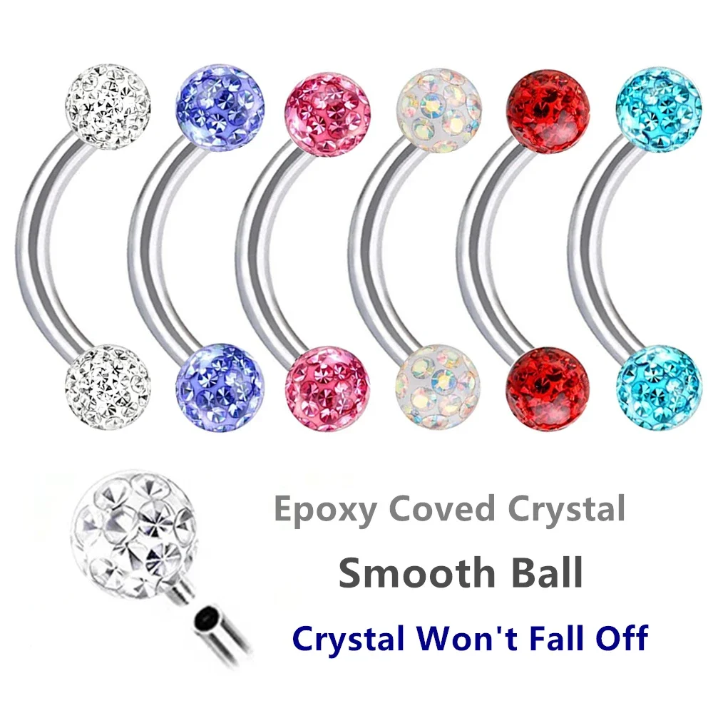 Multi Color Epoxy Crystal 6-10 - Eyebrow Curved Barbell review and price