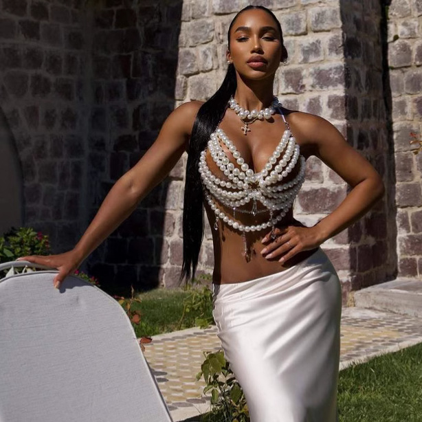 Hand-woven Plastic Pearls Brea - Body Jewelry Vest review and price
