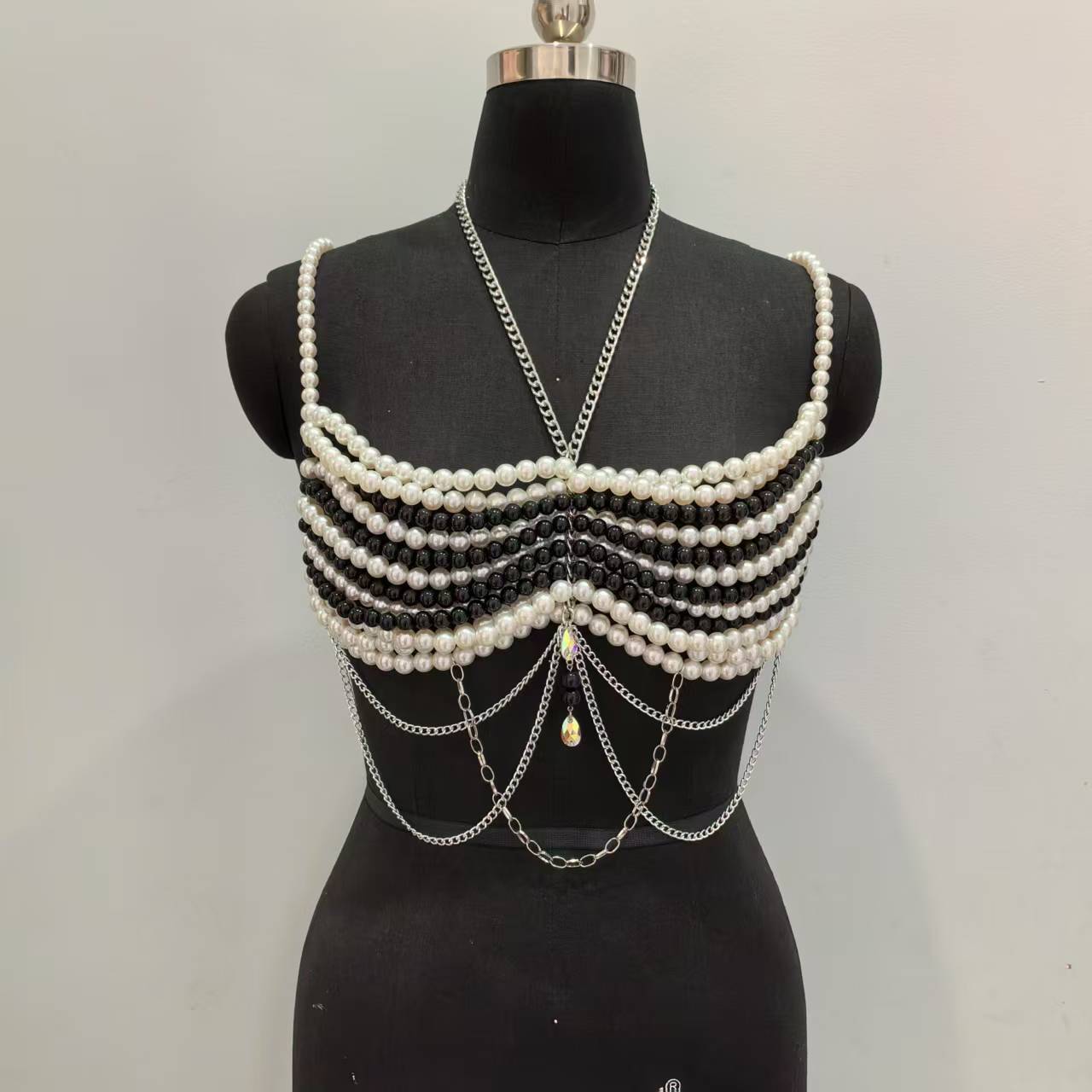 Black White Woven Plastic Pear - Body Jewelry Vest review and price