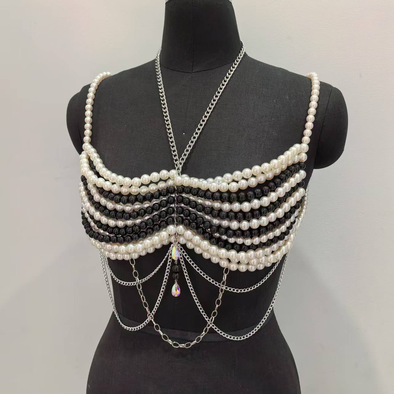 Black White Woven Plastic Pear - Body Jewelry Vest review and price